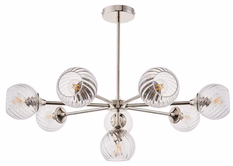 Lampada a sospensione ALLEGRA in nichel 8xE14x15W, metallo, dimensioni: 35,5x77x77 cm, IP20, Endon