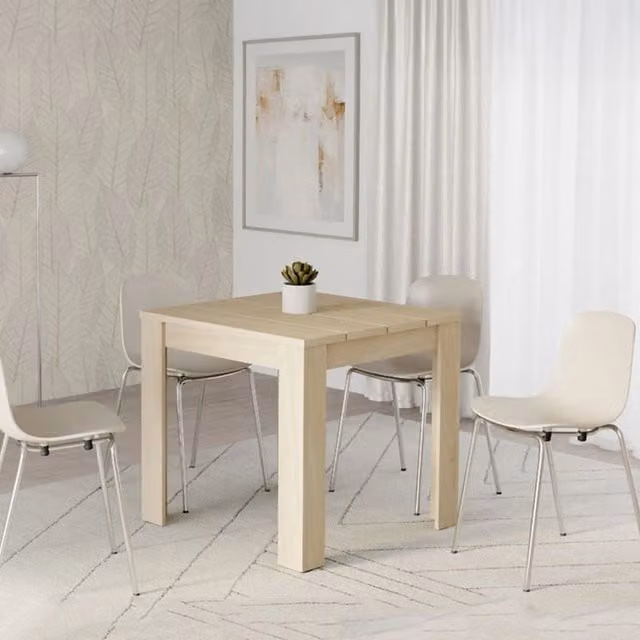 DMORA Tavolo da pranzo moderno a 4 posti in legno color rovere e beige, L/P/H: 80 x 80 x 76 cm – 1