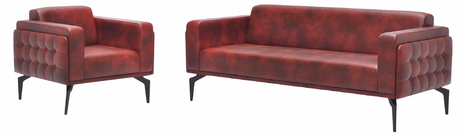 Stilvolle Rote Sofagarnitur Edles 3-Sitzer Sofa Polstersessel 2tlg