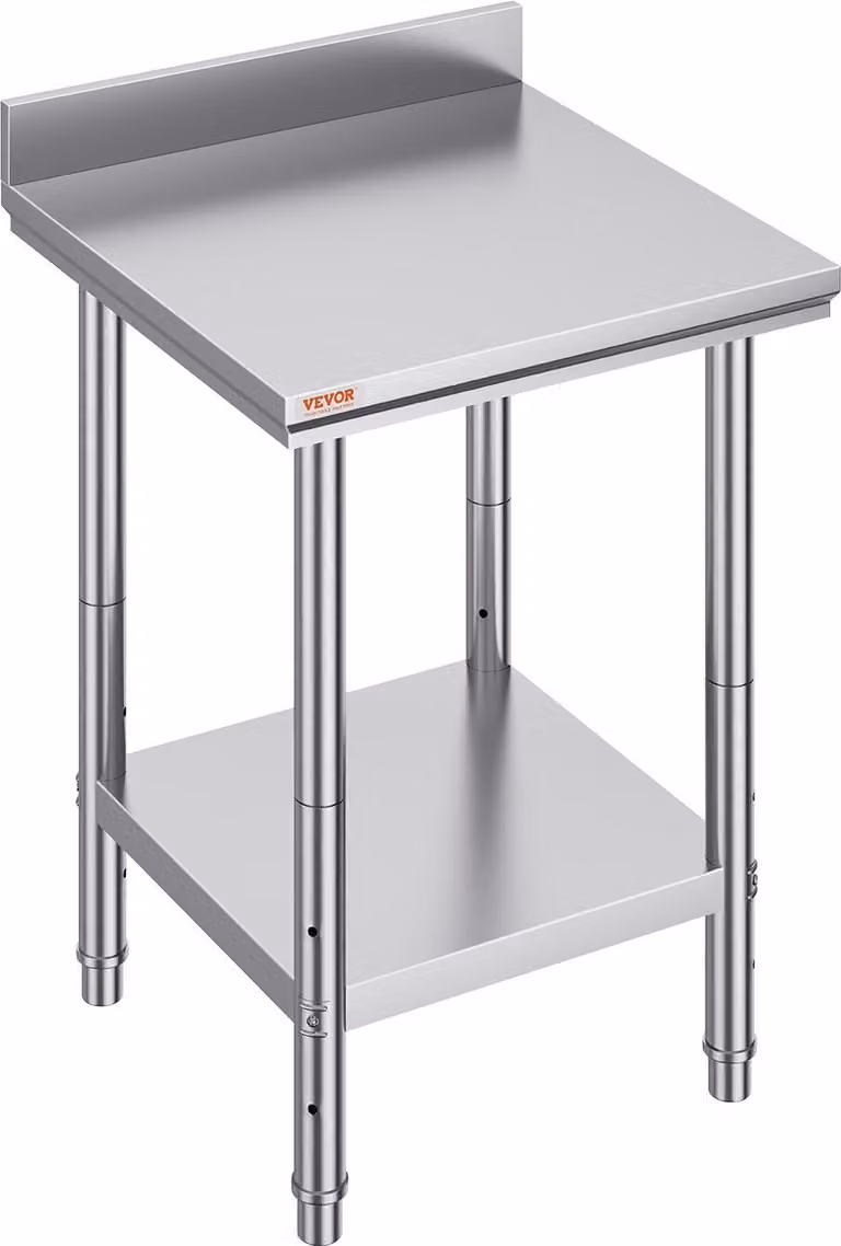 Piano di lavoro in acciaio inox 60 cm x 60 cm Tavolo per la preparazione dei cibi con alzatina per la preparazione dei pasti, il cucito, il lavaggio, l'artigianato, l'uso in garage, ecc.