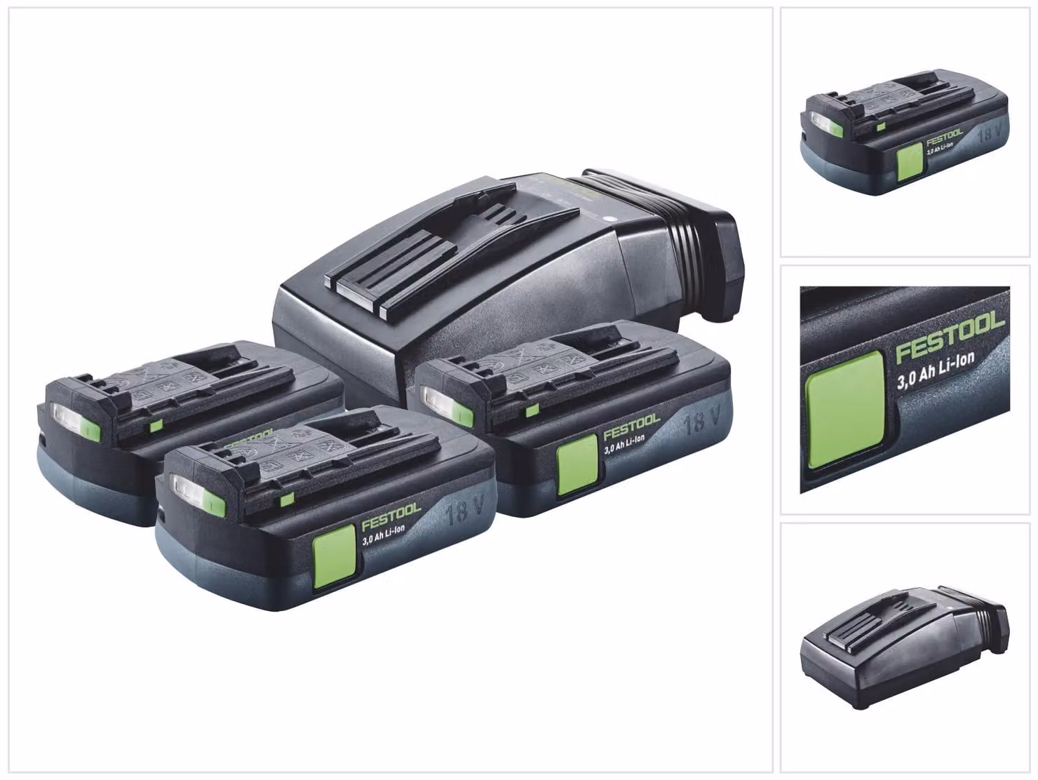 Festool Energy Set 3x BP 18 Li 3,0 C Batteria 18 V 3,0 Ah / 3000 mAh Li-Ion ( 3x 577658 ) + Caricatore TCL 6 ( 201135 )