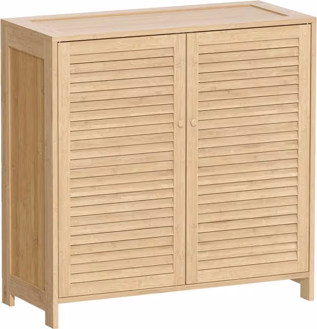 Scarpiera HOMCOM in bambù con ante a persiana e ripiani regolabili, capacità 14 paia, finitura naturale, L 80 x P 35 x H 80 cm – 1