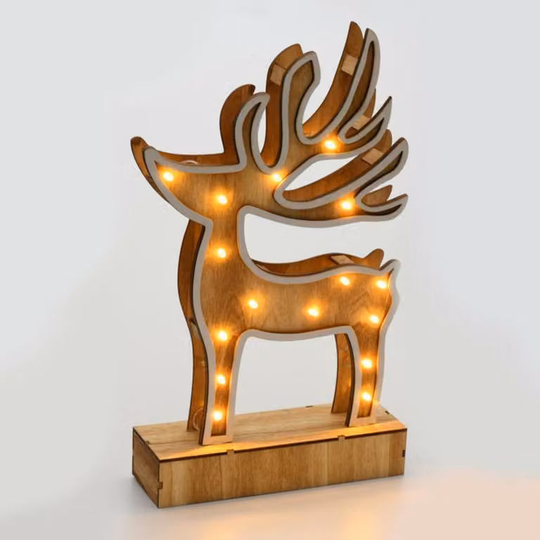 ACA Lighting decorazione in legno sob 16 LED a batteria (2xAA) bianco caldo IP20 19x33x6cm XDEERWW333A