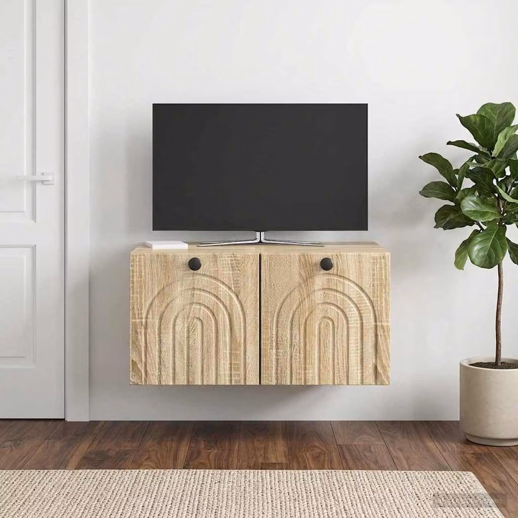 vidaXL Mobile Porta TV da Muro Moderno in Rovere Sonoma e Metallo, L 59,5 cm x P 41 cm x H 30 cm