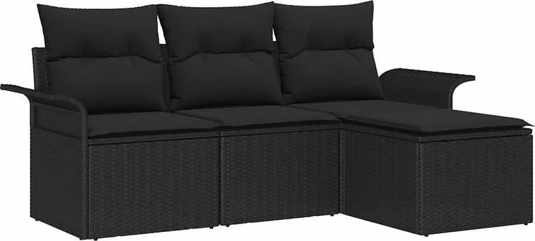 Set Divano da Giardino con cuscino 4 pcs Nero Poly Rattan
