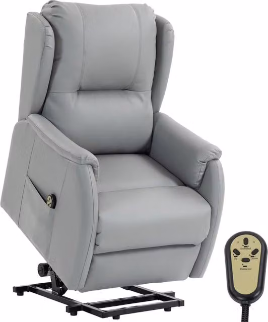 Poltrona alzapersona elettrica reclinabile con doppio motore in similpelle PU, poltrona relax ergonomica per casa, grigio chiaro