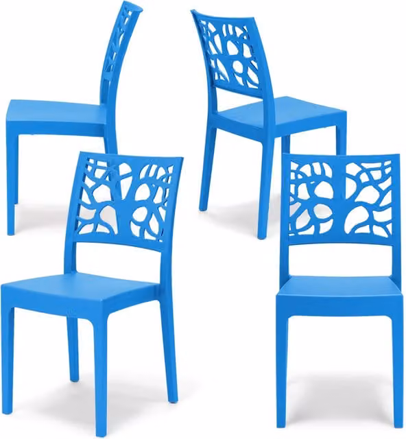 Set 4 sedie in polipropilene TETI, impilabile, resistente ai raggi UV, design moderno, ideale per sala da pranzo, cucina, sala d’attesa, bar, ristoranti o giardino, colore Azzurro