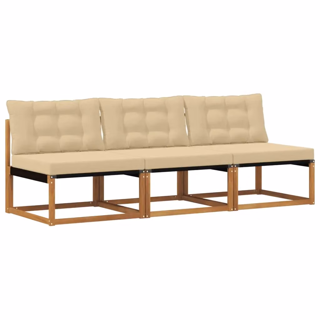 Set di 3 divani centrali da esterno vidaXL in legno di acacia massello con cuscini beige – 2