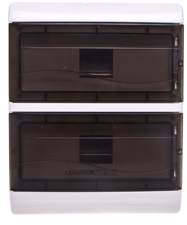 Pannello di distribuzione modulare, da montare a parete, con morsetti PE e N, capacità 4x16 + 10x10 mm², grado di protezione IP40, codice prodotto 6664-126