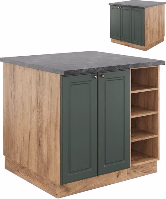 Isola cucina Fame-Line Verde-oro rustico/Rovere dorato 90 cm senza piano di lavoro Vicco