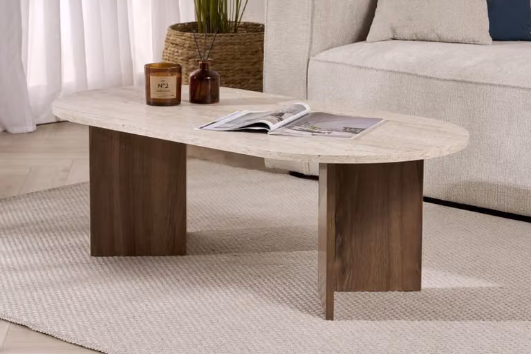 Skye Decor, Sable - Travertine, Walnut, tavolino, travertino, 100% pannello truciolare rivestito in melamina, 119 x 60 x 40 cm