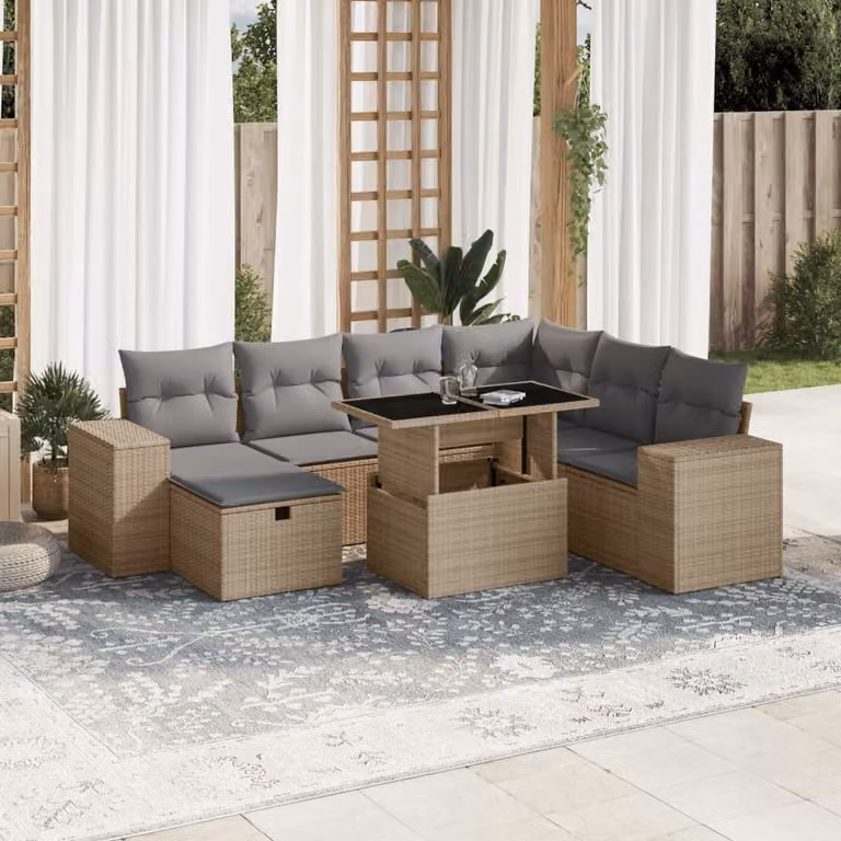 vidaXL Set Divano da Giardino 8 pz in Polyrattan con Cuscini Beige e Grigio