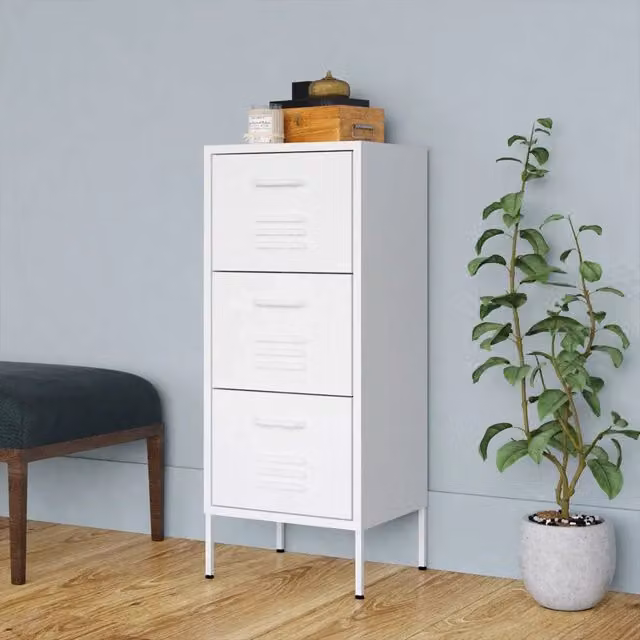 Armadietto da bagno moderno vidaXL in metallo bianco con ante e cassetti, L/P/H: 42,5 x 35 x 101,5 cm – 1
