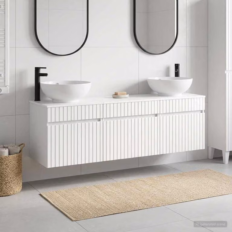 Set di armadi da bagno moderni vidaXL in 3 pezzi bianco lucido L/P/H: 49 x 44,5 x 66,5 cm