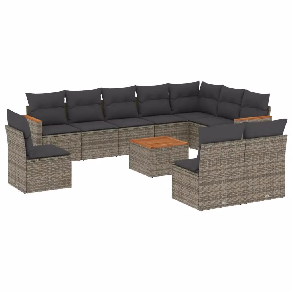 vidaXL Set Divani da Giardino 11 pz in Polyrattan Grigio con Cuscini e Tavolino da Esterno – 2