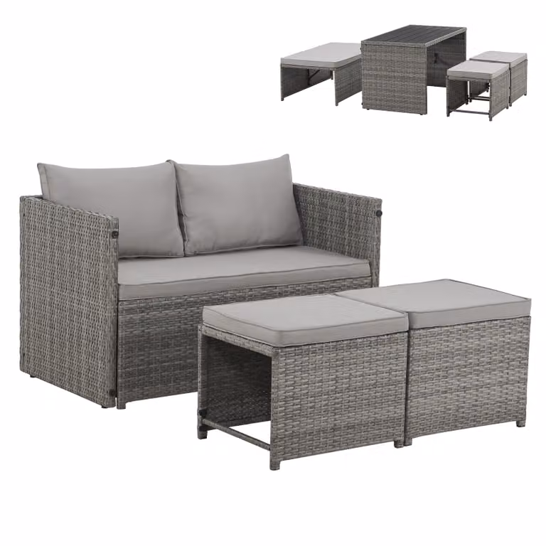 SVITA ATHINA Set di sedute da esterno, mobili da giardino, mobili da balcone in polyrattan grigio