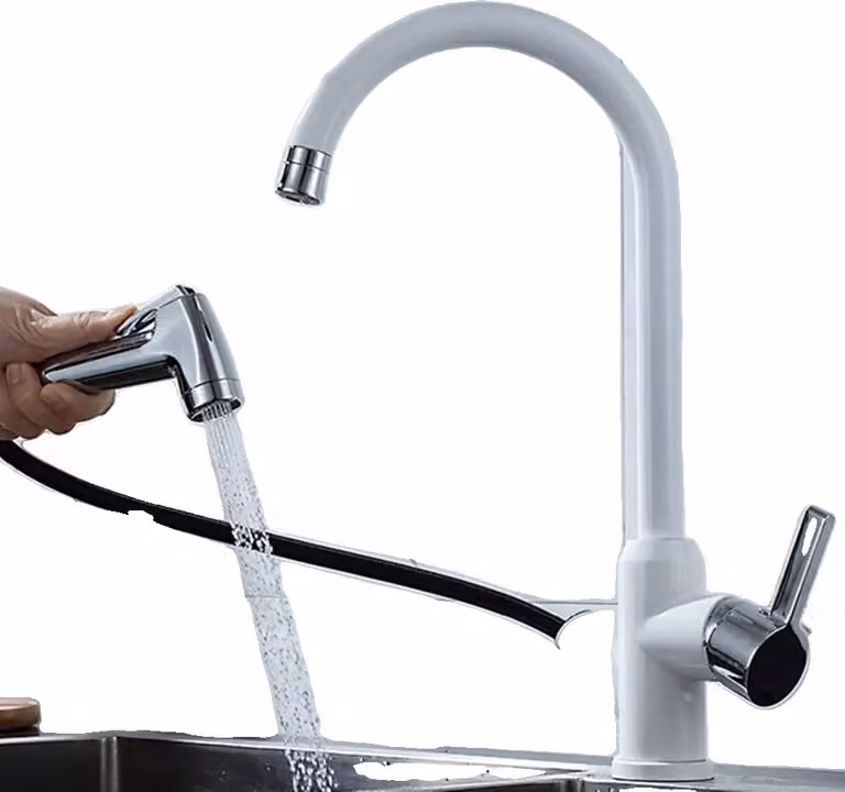 Rubinetto da cucina, doccetta estraibile flessibile, comando acqua calda e fredda, 04027WH, G1/2