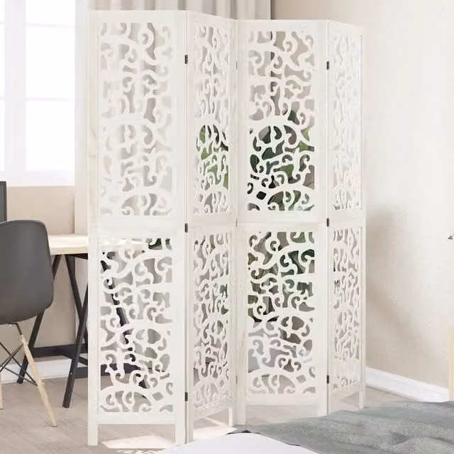 Divisorio Ambienti vidaXL a 4 Pannelli in Legno Massello di Paulownia Bianco