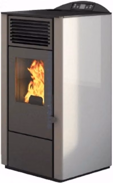 Stufa a pellet Eva Calor Lory da 9 kW bianca con scarico posteriore e telecomando
