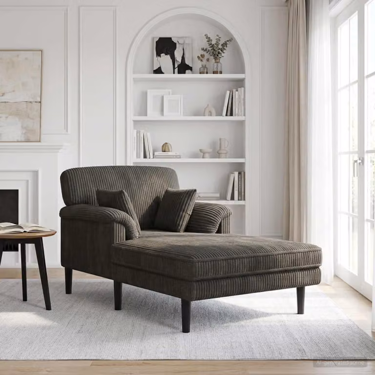 Chaise longue moderna vidaXL a forma di L in velluto a coste color antracite con cuscini inclusi e coperture rimovibili L/P/H: 174 x 101 x 90 cm