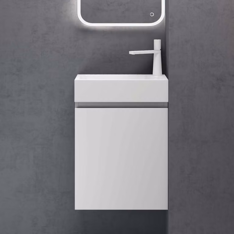 doporro Mobile Bagno Sospeso con Lavabo Set di Mobili da Bagno, Mobile Sottolavabo per WC Ospiti 46x26x63cm Bianco opaco, Seria Pisa02