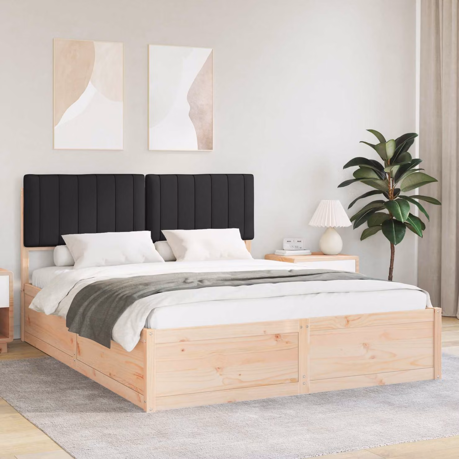 Letto con testiera rivestita vidaXL in pino massello nero 160 x 200 cm – 1