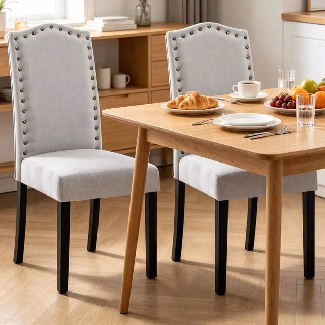 Set da 2 sedie da pranzo moderne REDOM in legno massello e lino, L/P/H: 43 x 48,5 x 102 cm