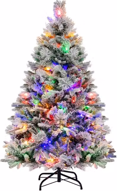 Albero di natale artificiale con rametti di PE PVC luci LED 8 modalit¨¤ di illuminazione, Albero decorativo da 136cm