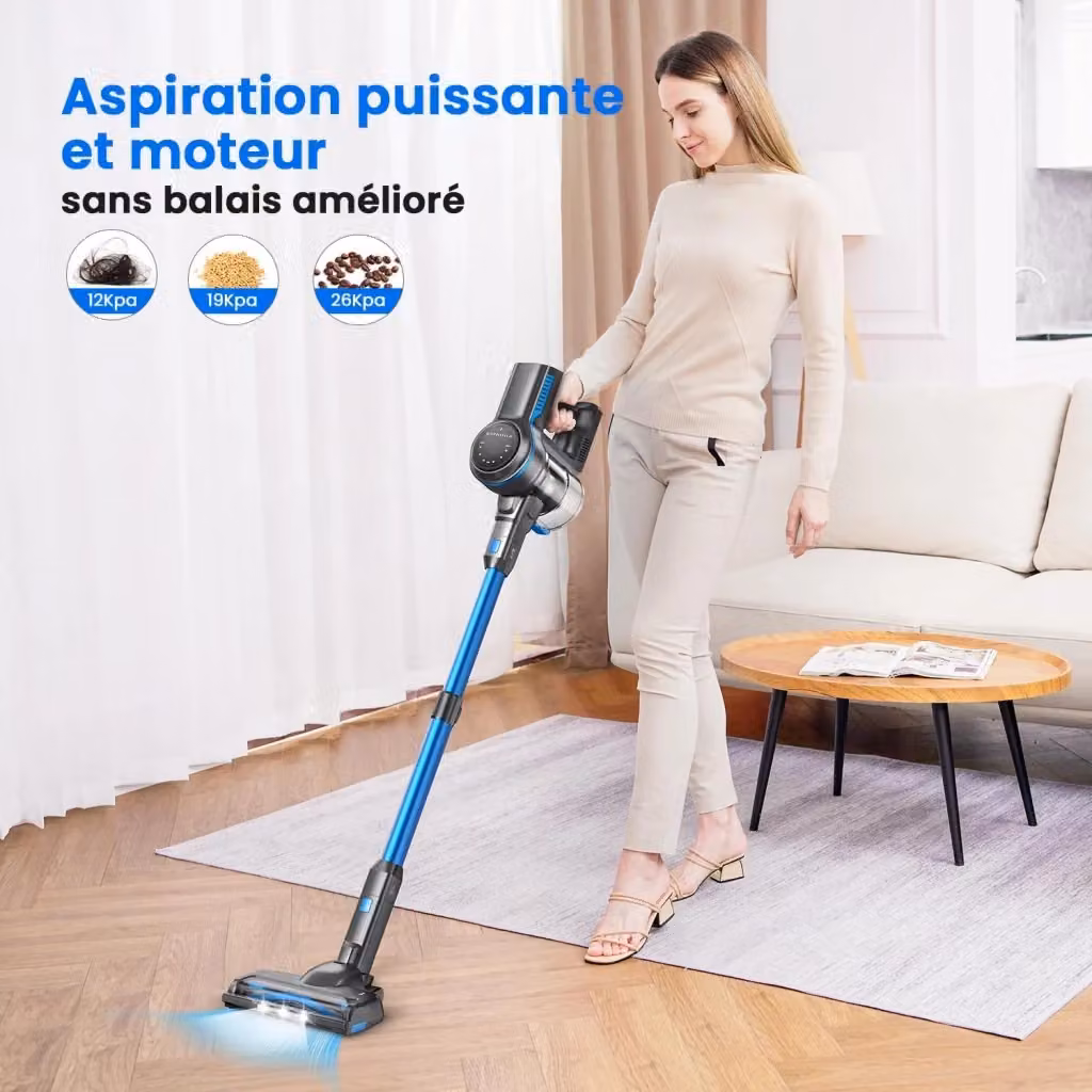 Aspirapolvere senza fili INSE S7P blu bagless con display LED, filtro HEPA e spazzola a rullo anti-groviglio per parquet – 2