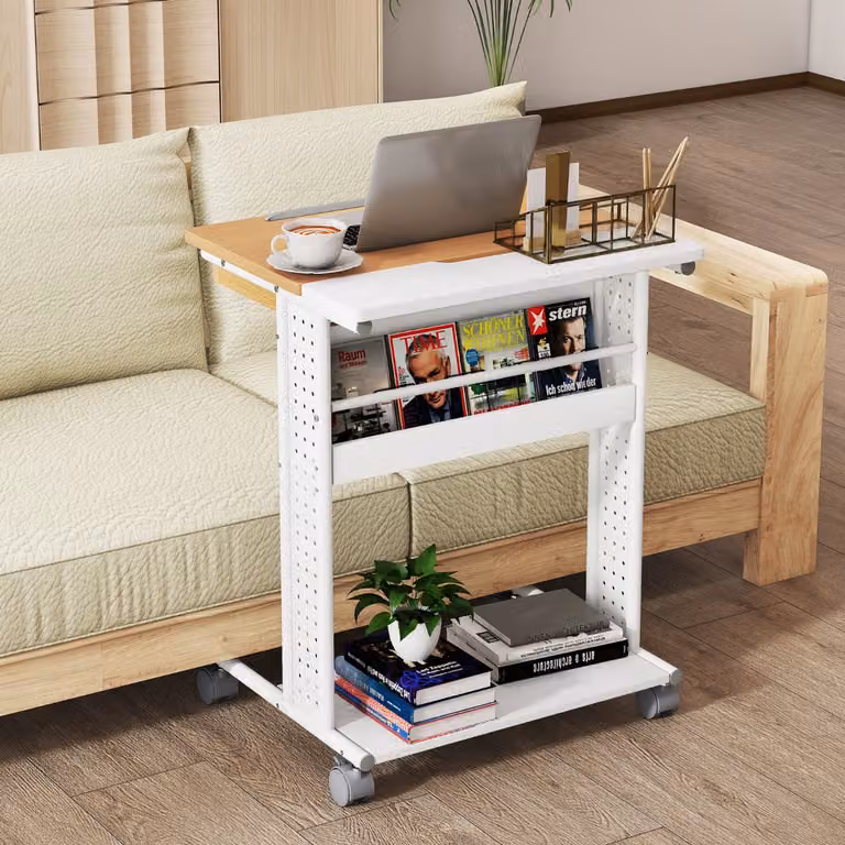 Scrivania per computer Costway con piano inclinabile e ruote, design moderno in legno beige o bianco