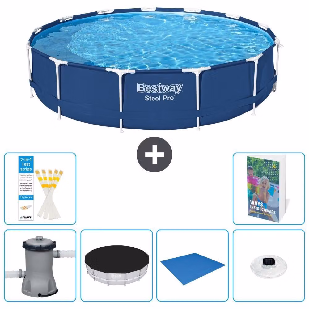 Piscina gonfiabile Bestway Steel Pro, rotonda, dimensioni 396x84 cm, composta da 5 parti, modello S248