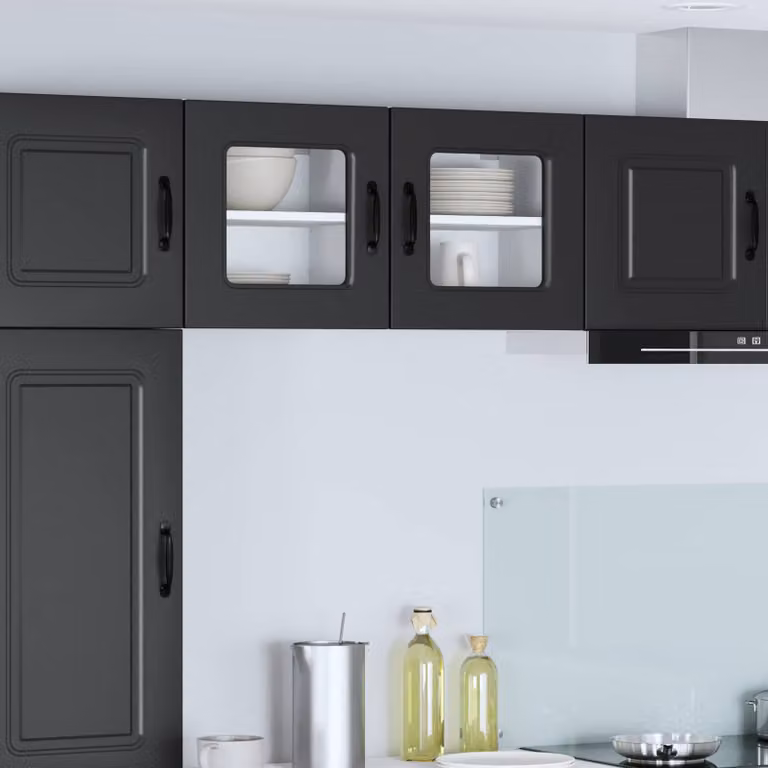 vidaXL Mobiletto da cucina Kalmar con ante in vetro nero e finitura opaca L/P/H: 40 x 31 x 40 cm