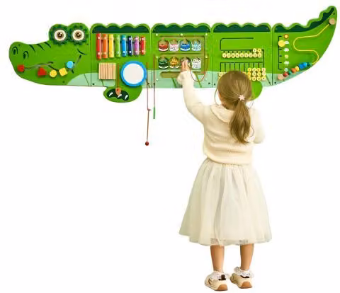 Pannello Sensoriale Montessori VEVOR in Legno Multicolore con 9 Attività Interattive per Bambini, L: 159 cm, H: 45 cm, P: 36 cm