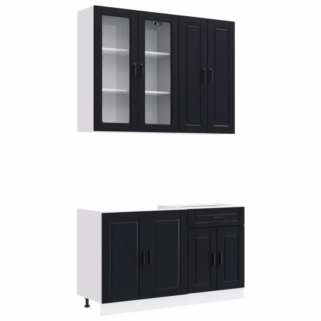 Unità cucina moderna vidaXL in MDF nero con ante in vetro, 4 pezzi – 2