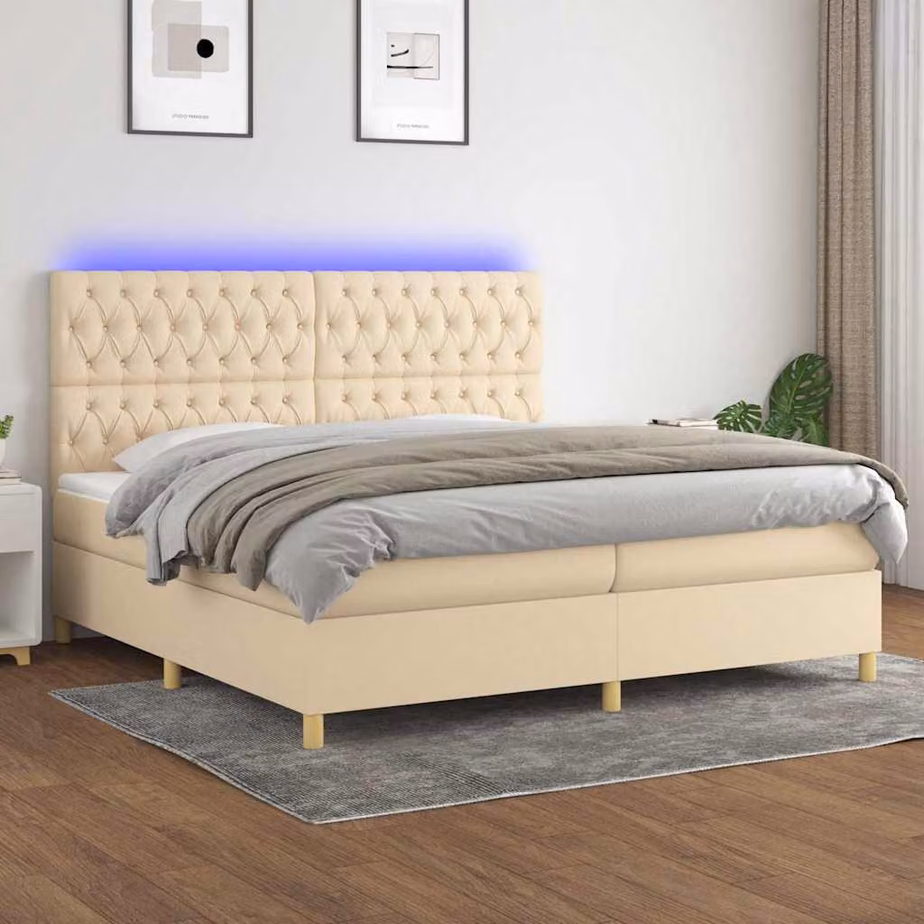 Letto Ibrido con Materasso e Illuminazione LED vidaXL in Tessuto Bianco e Beige L/P: 200 x 200 cm – 1
