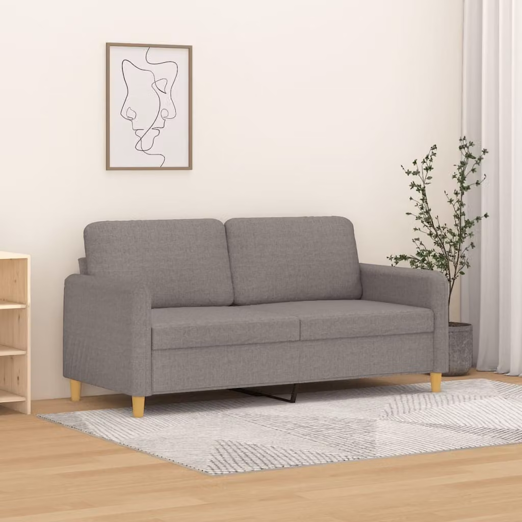 Divano a due posti, colore taupe, 140 cm, rivestito in tessuto