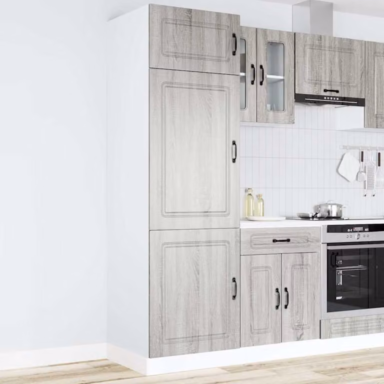 Armadio da Cucina Moderno vidaXL Kalmar Grigio, Colonna Alta in Legno MDF con Ante a Battente, L/P/H: 60 x 57 x 207 cm