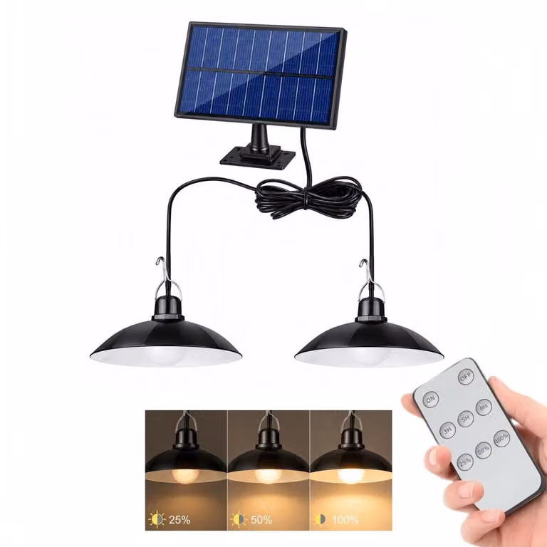 Lampada da parete solare esterna, 2 luci con telecomando - Lampada solare retrò con cavo da 3 metri, grado di protezione IP44 (resistente all'acqua), dimmerabile e con timer, plafoniera solare a luce calda