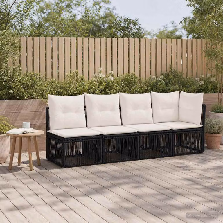 vidaXL Divano da giardino a 4 posti in polyrattan con bracciolo sinistro, colore bianco e nero, con cuscini inclusi e coperture rimovibili