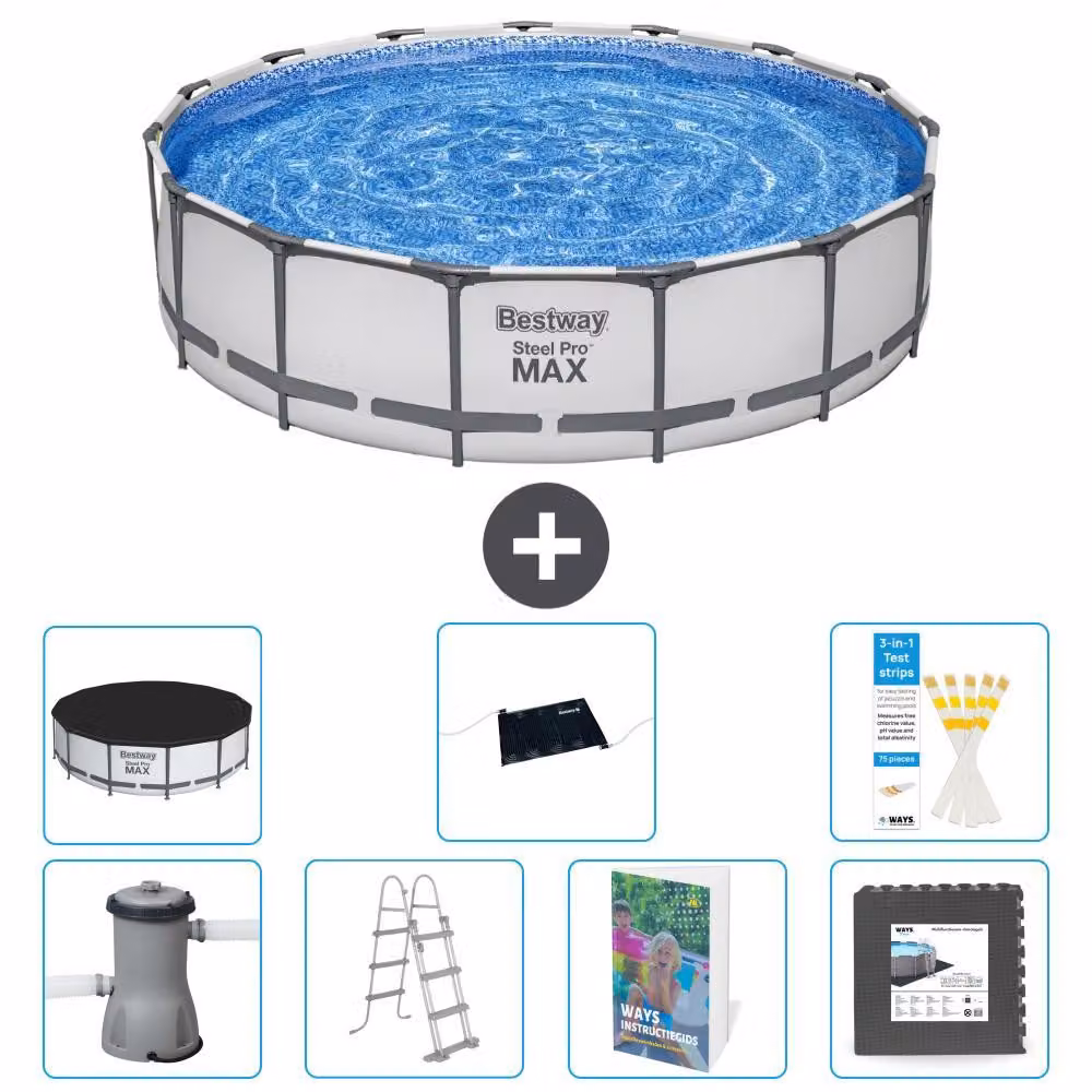 Bestway Steel Pro MAX, piscina in acciaio, forma rotonda, dimensioni 457x122 cm, composta da 6 parti, modello S543