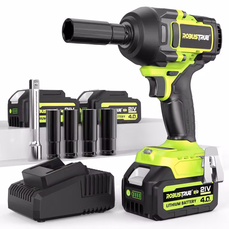 Chiave a percussione – Avvitatore a percussione – Modello da 1100 N.m – Motore brushless da 21V – 2 batterie da 4,0 Ah, ricaricabili rapidamente