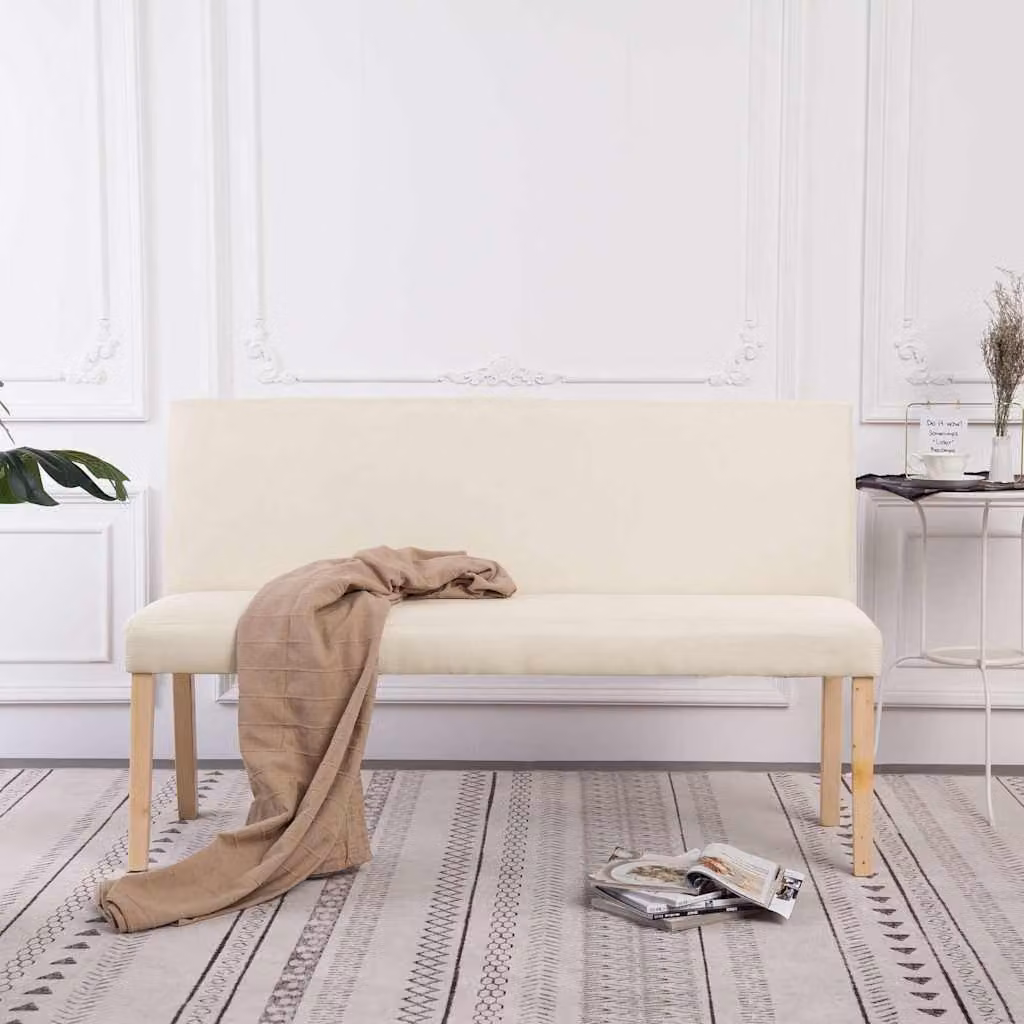 Panca da sala da pranzo vidaXL in legno di pino e tessuto beige, L: 139,5 cm