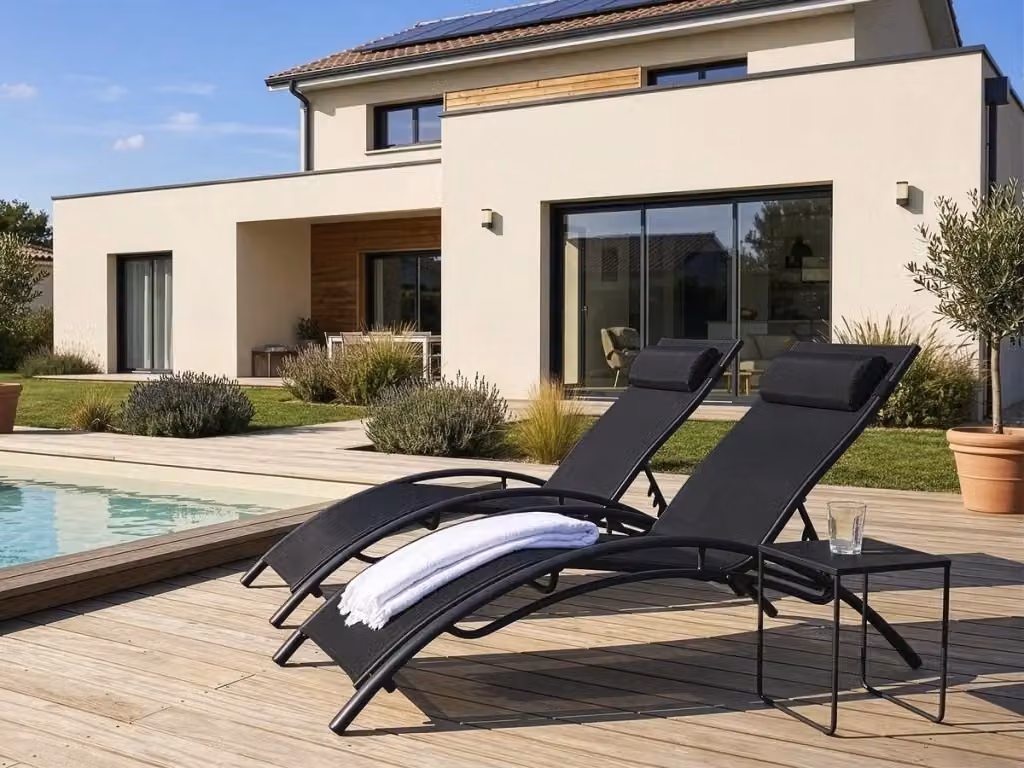 Set di 2 lettini prendisole Beauty Phoenix Habitat in alluminio nero con tessuto textilene e poggiatesta regolabile – 2
