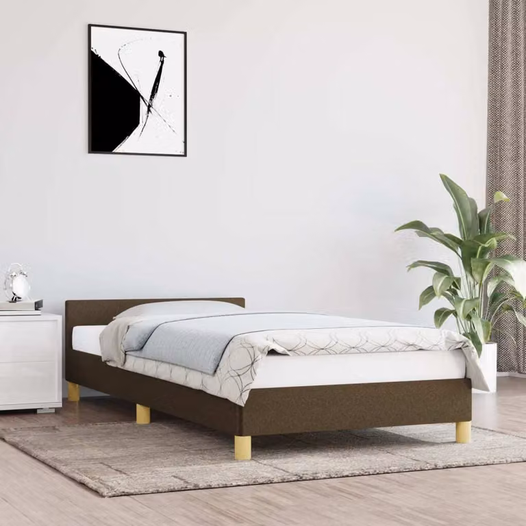 The Living Store Struttura letto con testiera in tessuto marrone scuro 90x200 cm