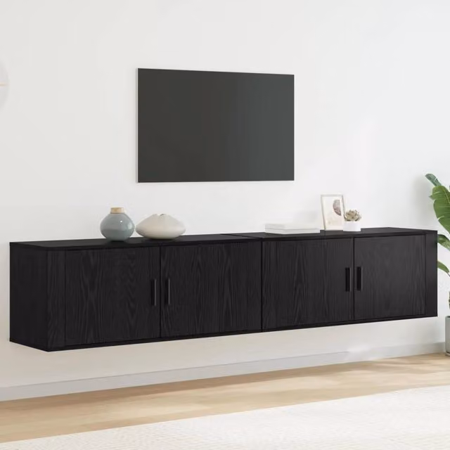 Set di 2 mobili TV da parete vidaXL in legno MDF nero e rovere per soggiorno in stile moderno