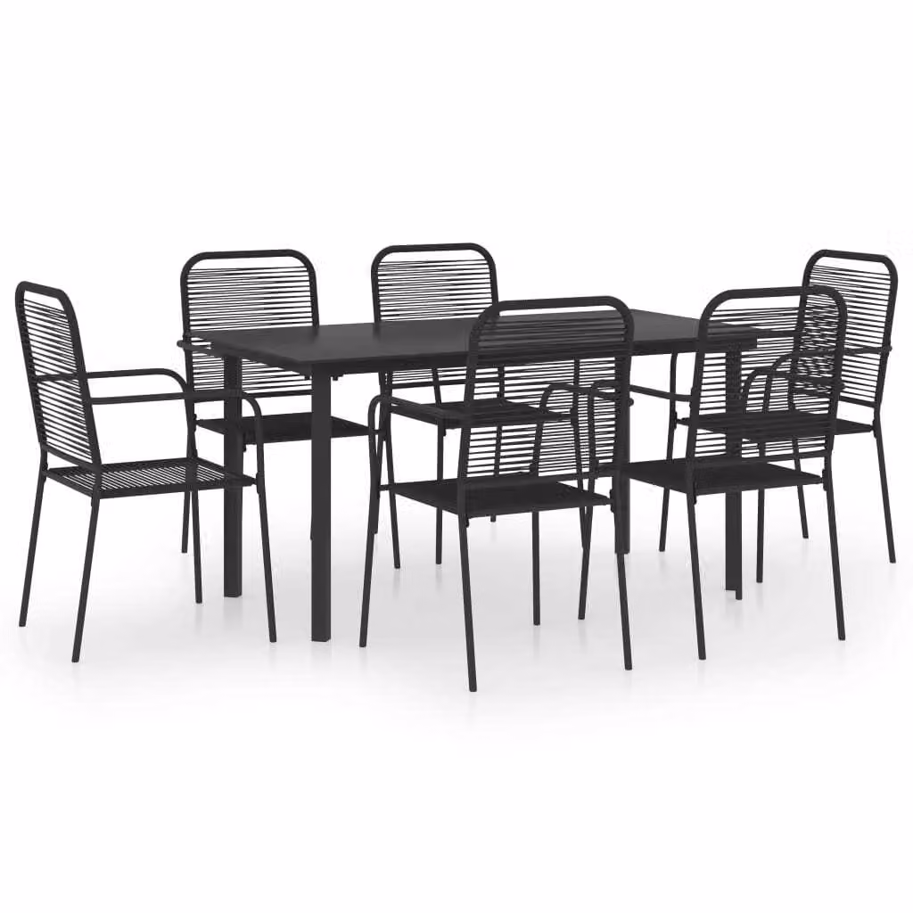 Set da Pranzo da Giardino 7 pz Nero in Vetro e Acciaio