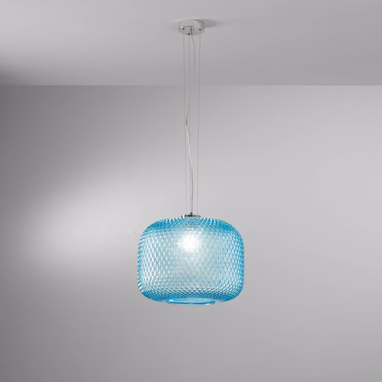 Luce Ambiente Design Lampada a sospensione Ashford, dimmerabile, Blu, Soggiorno / Sala da pranzo, Vetro, Lampada a sospensione