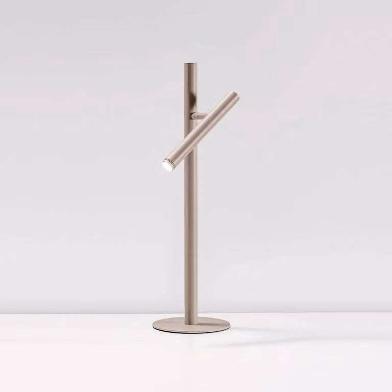 Lampada da Tavolo Gealuce GLS in Alluminio Beige con Luce LED da 5,4W, Orientabile e Dimmerabile, Luce Bianca Calda 3000K, IP20