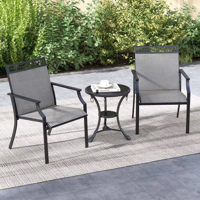Set di 2 sedie da giardino Costway in metallo con schienale alto e braccioli, tessuto textilene grigio