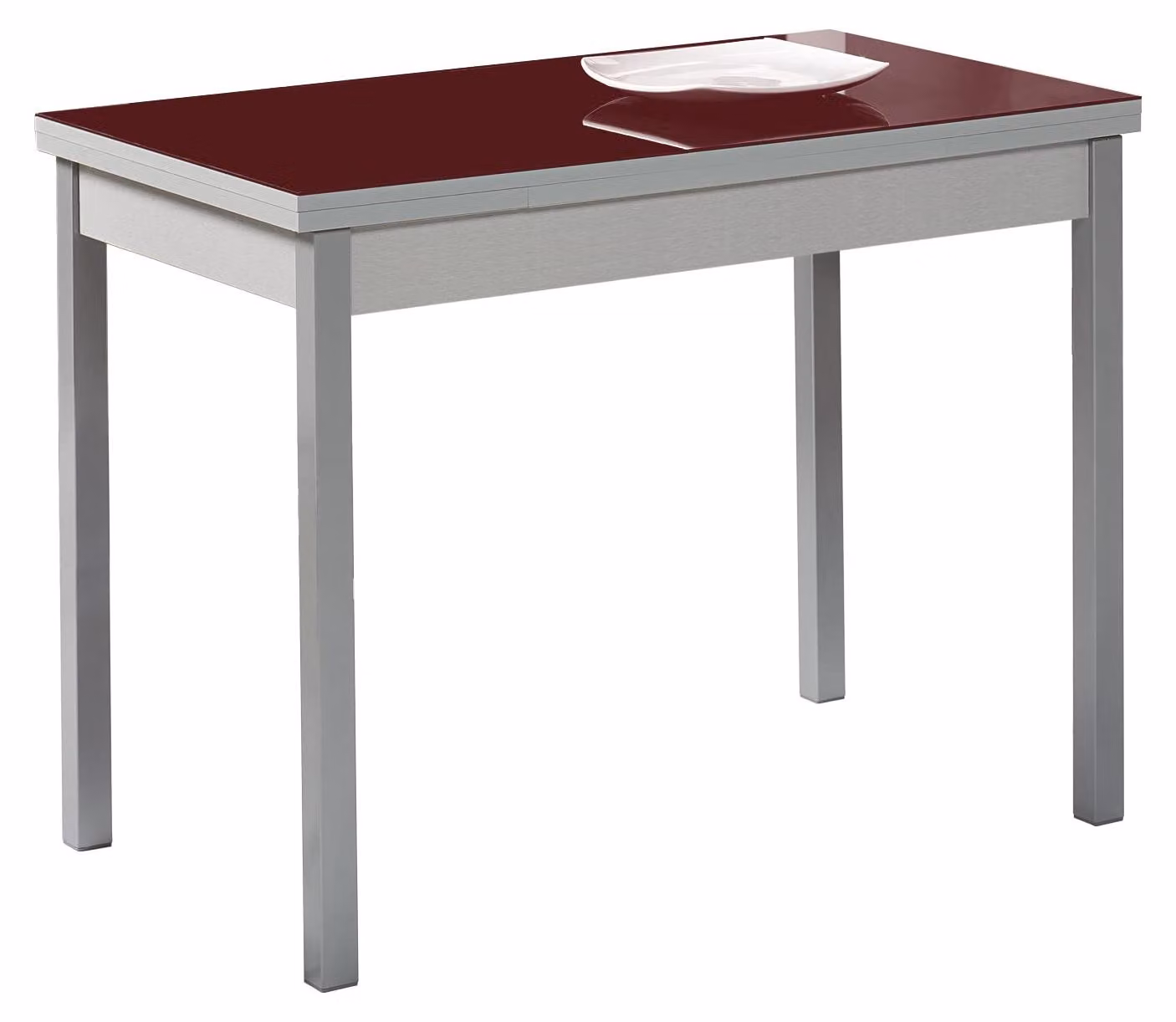 Tavolo da pranzo allungabile, vetro Bordeaux, gambe in metallo, 90x50 cm